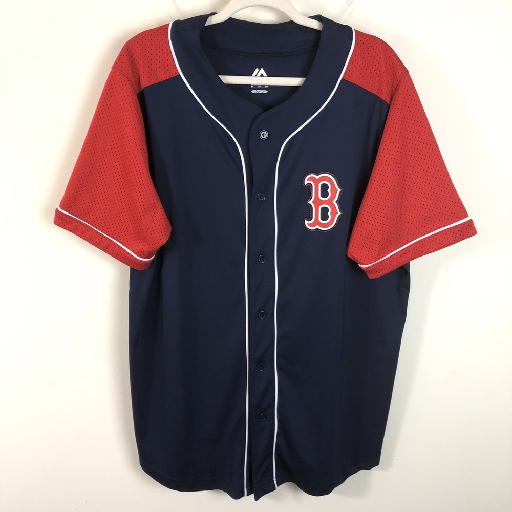 Boston Red Sox Majestic Stitched Jersey Men's Sz XL Blue Red MLB Baseball